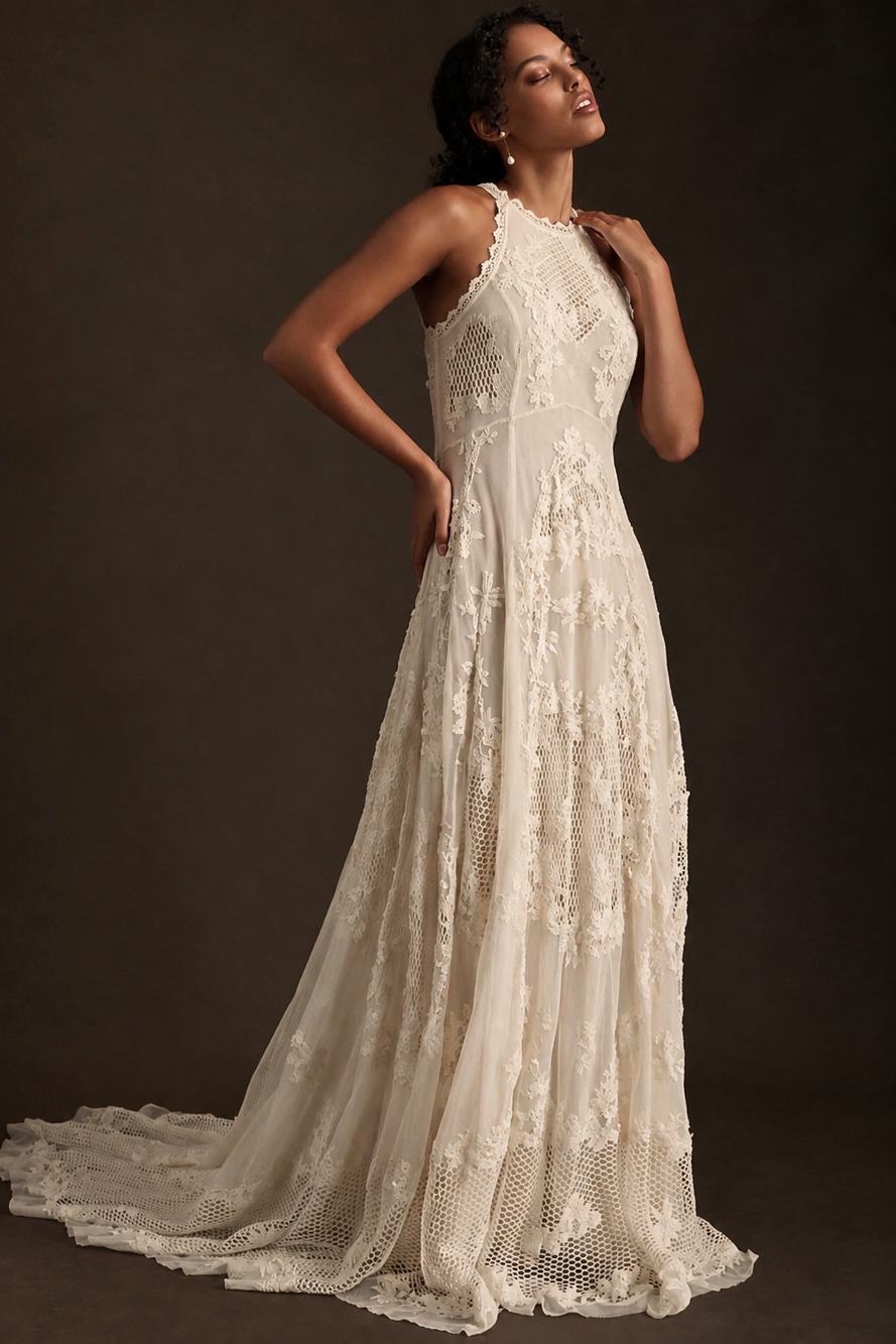 BHLDN Celine Anthropologie Size 26W Ivory Lace Boho Wedding Gown Bridal Dress
